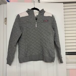 Vineyard Vines Gray and White Quilted Zip-Up Sweater